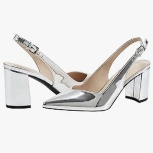 NEW Marc Fisher Silver Catling Slingback Block Dress Heels. Size 9.5. Pointed
